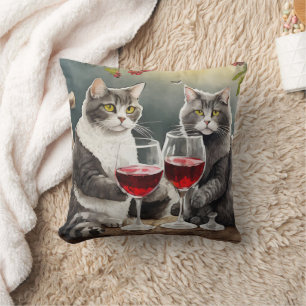 Coole Katzen trinken Wein Kissen! Kissen