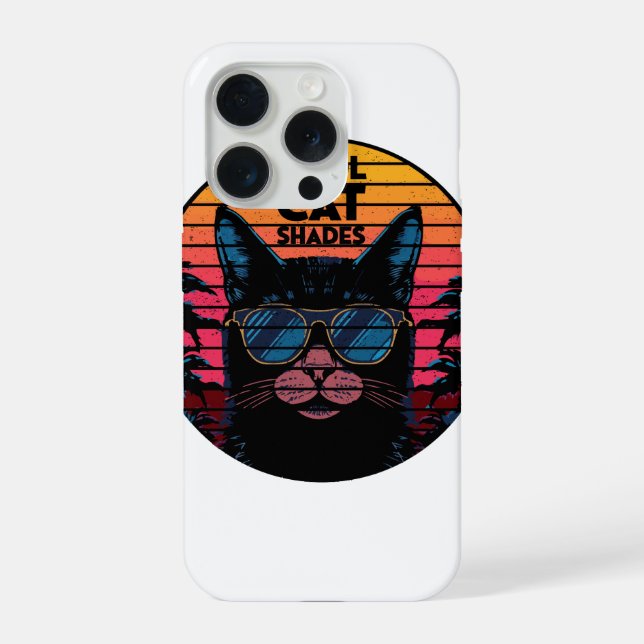 Coole Katzenbrille Vintage Synthwave Sonnenunterga iPhone Hülle (Rückseite)