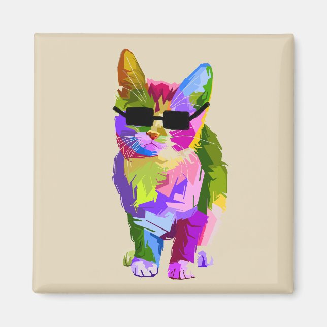 Coole Katzenkunst Pop mit Sonnenbrille Magnet (Vorne)