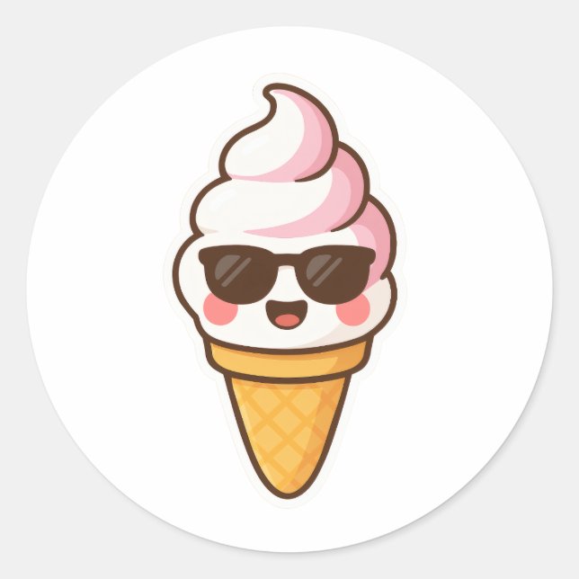 Coole Kawaii Ice Creme Runder Aufkleber (Vorderseite)