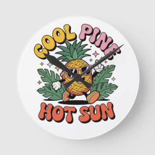 Coole Kiefer Heiße Sonne Retro Ananas Sommer Stimm Runde Wanduhr
