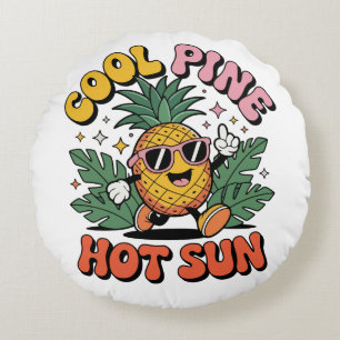 Coole Kiefer Heiße Sonne Retro Ananas Sommer Stimm Rundes Kissen