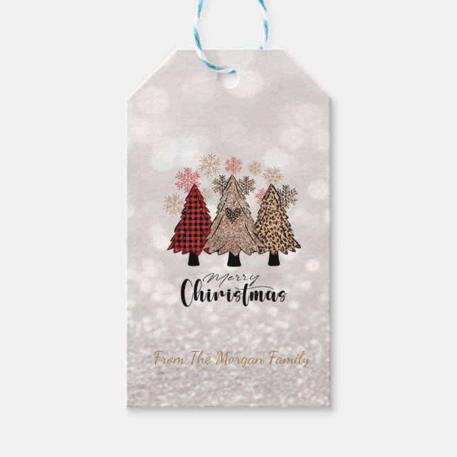 Coole Kiefern Glitter Bokeh Geschenkanhänger (Vorderseite)