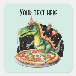 Coole Kinder Dinosaurier Pizza Party hinzufügen Quadratischer Aufkleber