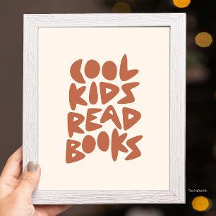 Coole Kinder lesen Bücher Brown-Typografie-Kunstwe Poster