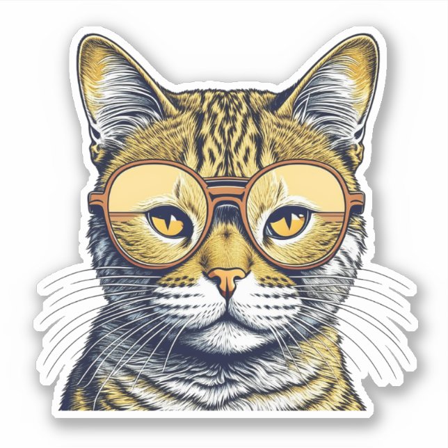 Coole Kitty Cat mit Brille Aufkleber (Vorderseite)