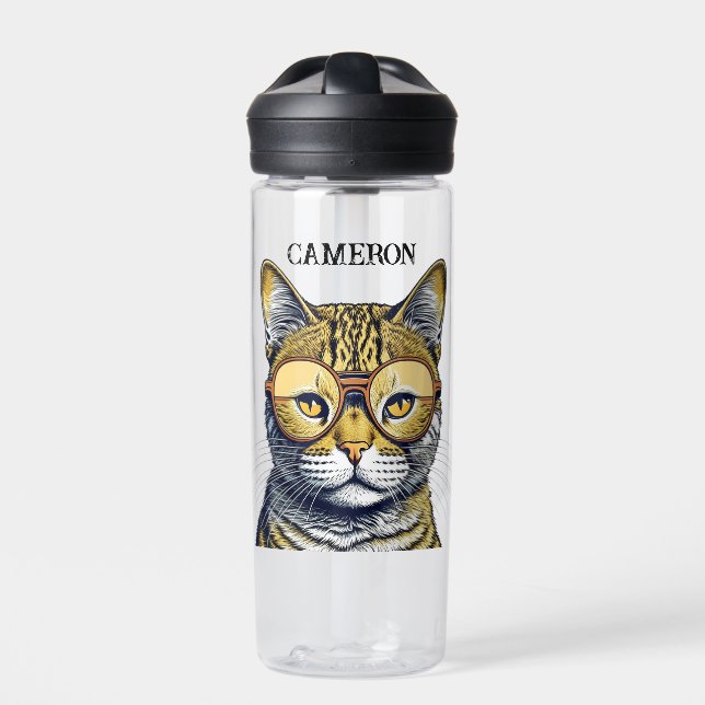 Coole Kitty Cat mit Brille Personalisiert Trinkflasche (Vorderseite)