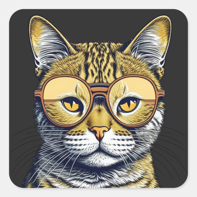 Coole Kitty Cat mit Brille Quadratischer Aufkleber (Vorderseite)