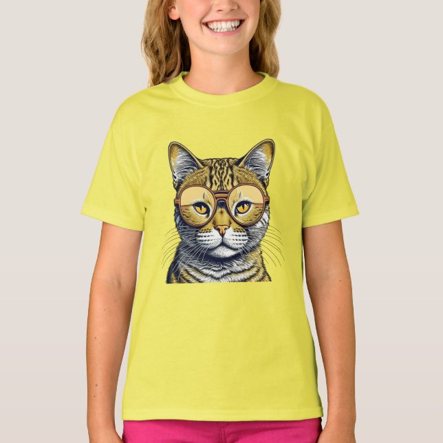 Coole Kitty Cat mit Brille T-Shirt (Vorderseite)