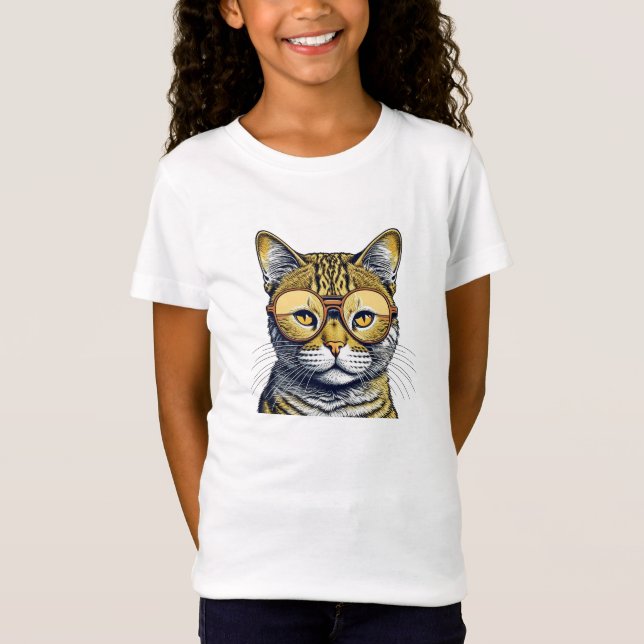 Coole Kitty Cat mit Brille T-Shirt (Vorderseite)