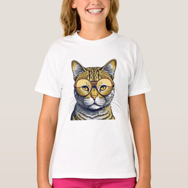 Coole Kitty Cat mit Brille T-Shirt (Vorderseite)