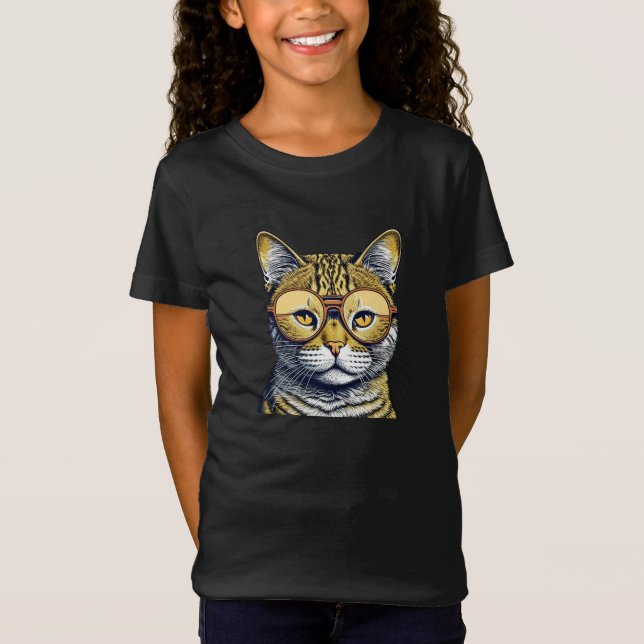 Coole Kitty Cat mit Brille T-Shirt (Vorderseite)