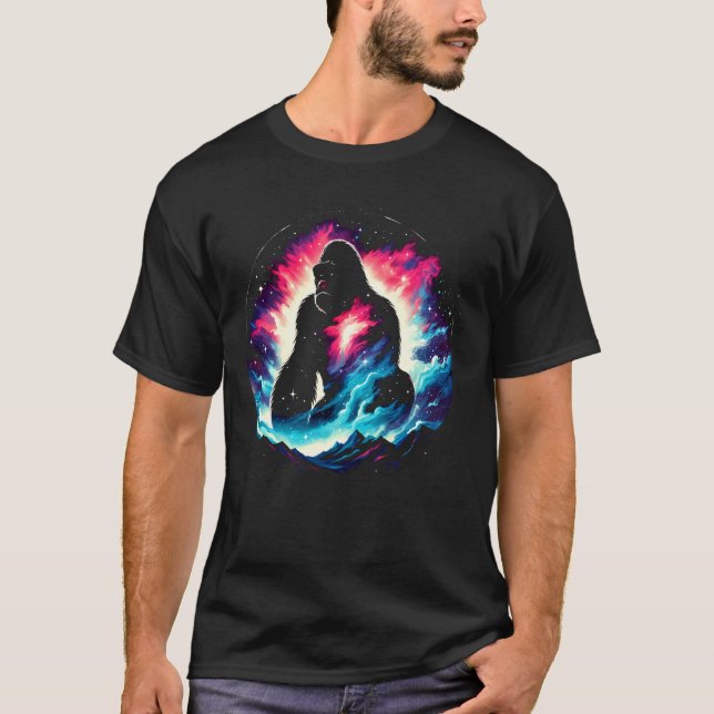 Coole kosmische Gorilla Galaxy Grafik Kunst T-Shirt (Vorderseite)