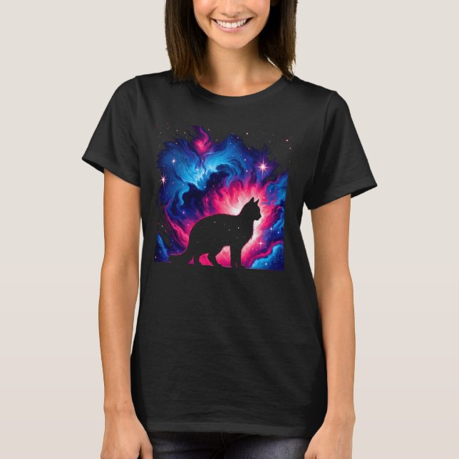 Coole Kosmische Katze Galaxy Grafik Weltraumkunst T-Shirt (Vorderseite)