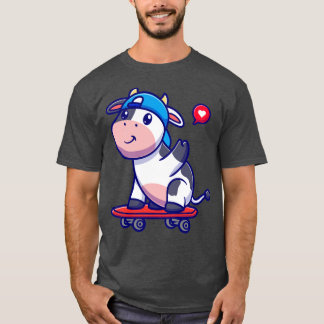 Coole Kuh mit Skateboard Cartoon T-Shirt