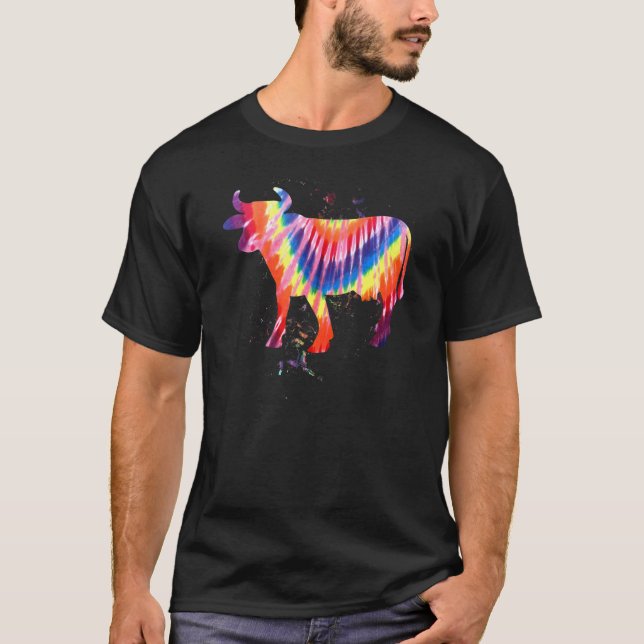 Coole Kuh-Tie-Dye-Retro-Effekt T-Shirt (Vorderseite)