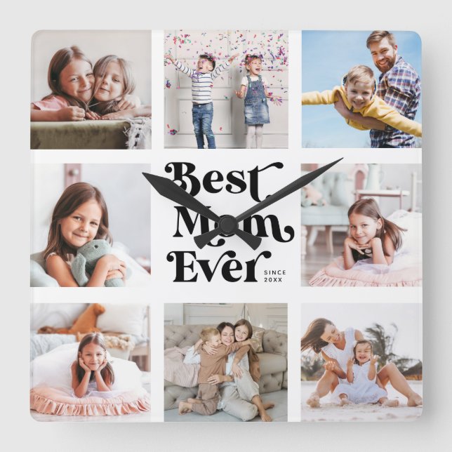 Coole, kundenspezifische Best Mama je moderne Foto Quadratische Wanduhr (Vorderseite)