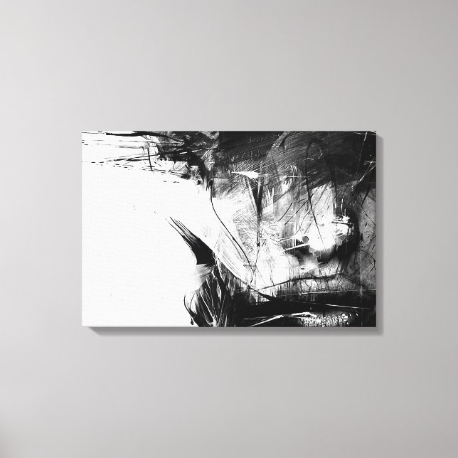 Coole Kunst Abstrakte Schwarz-weiße Gesichtshymne Leinwanddruck (Vorderseite)