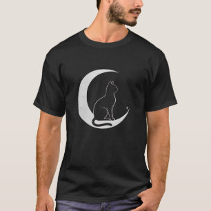 Coole Kunst Grafik Silhouette Katze mit Mond T-Shirt