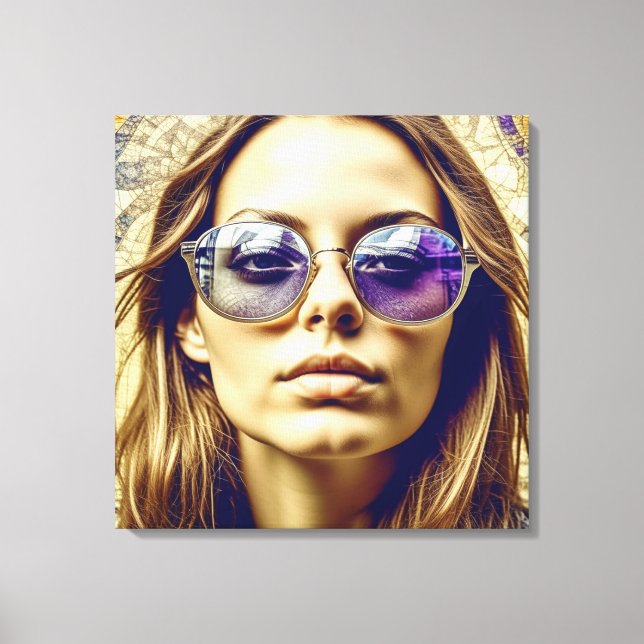 Coole Lady mit Reflektion in ihrer Sonnenbrille Leinwanddruck (Vorderseite)