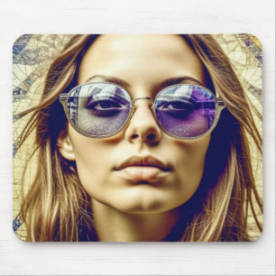 Coole Lady mit Reflektion in ihrer Sonnenbrille Mousepad