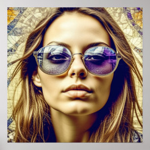 Coole Lady mit Reflektion in ihrer Sonnenbrille Poster