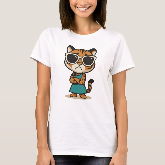 Coole Lady Tiger mit Shades-T - Shirt (Vorderseite)