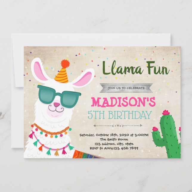 Coole Lama-Party Einladung (Vorderseite)
