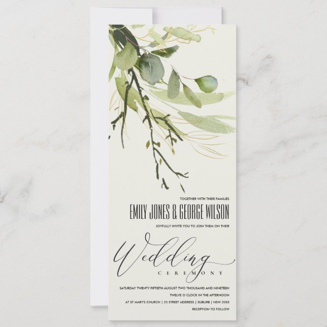 COOLE LEAFY GREEN GOLD FOLIAGE WATERCOLOR WEDD EINLADUNG (Vorderseite)