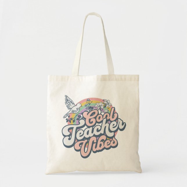 Coole Lehrer Vibes Retro Regenbogen Vogel Tragetasche (Vorne)