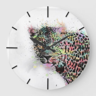 Coole Leopard-Spritzer Große Wanduhr