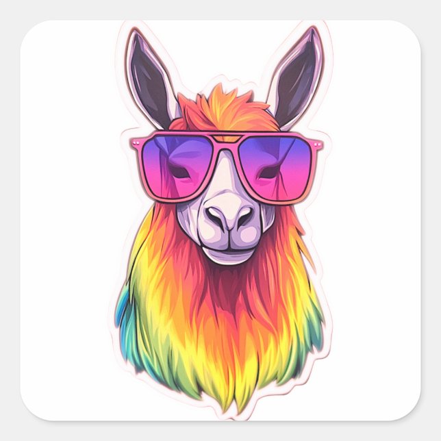 Coole LGBTQ+ Lama in Sonnenbrille Quadratischer Aufkleber (Vorderseite)