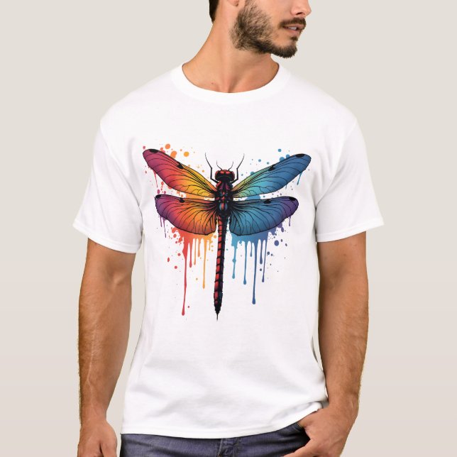 Coole Libelle auf bunt bemalter Libelle T-Shirt (Vorderseite)