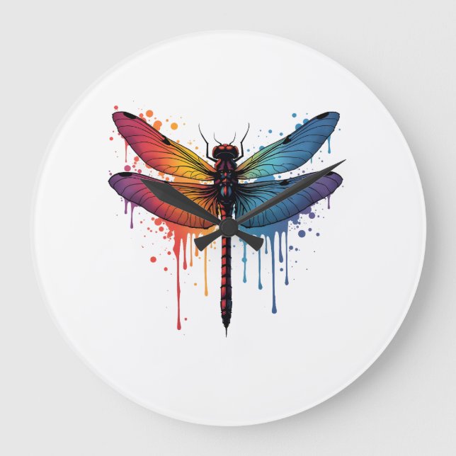 Coole Libelle auf bunter gemalter Libelle Große Wanduhr (Vorderseite)