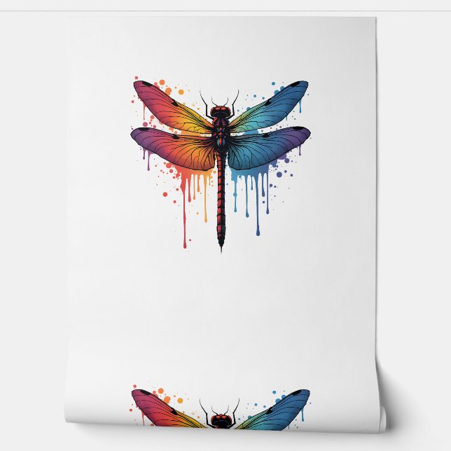 Coole Libelle auf farbenfroh gemalt Drachenfliege Tapete (Abrollen)