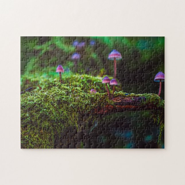 Coole Lila Fungi Regenwald Moss Pilze Puzzle (Horizontal)
