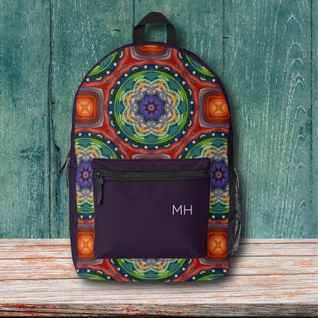 Coole Lila Mandala Muster Monogram Initialen Bedruckter Rucksack (Von Creator hochgeladen)