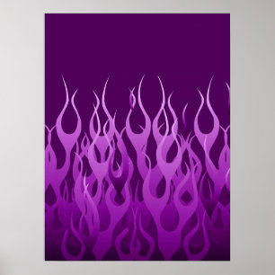 Coole Lila Racing Flames Button Streifen Poster