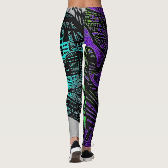 Coole Lila Schwarze Abstrakte digitale Kunst Leggi Leggings (Rückseite)