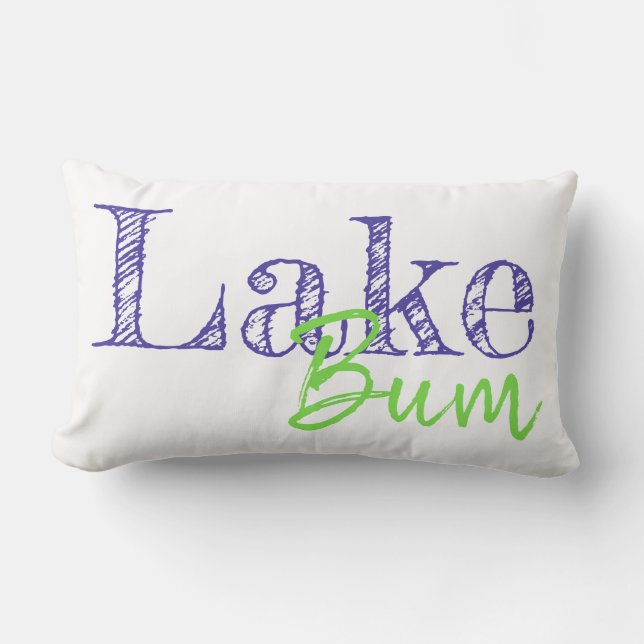 coole lila- und Kalkgrüne LAKE BUM-Typografie Lendenkissen (Vorderseite)