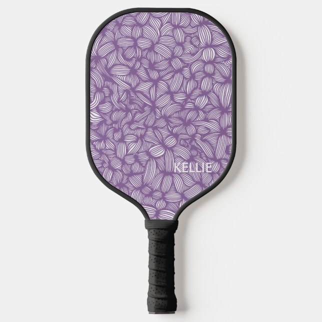 Coole Lila und weiße Monogramm Pickleball Schläger (Vorderseite)