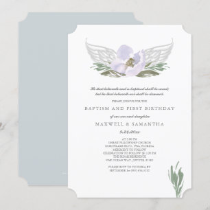 Coole Lila Wasserfarbe Florals Angel Wings Taufe Einladung
