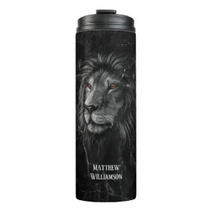 Coole Lion Black Marble Hintergrund Ihr Name Thermosbecher