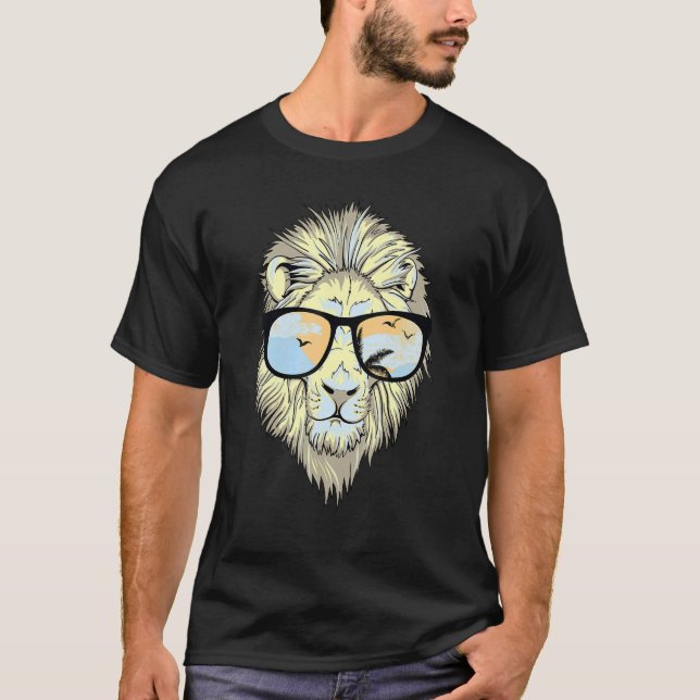 Coole Lion Face Sonnenbrille Tierdruck mit Farben T-Shirt (Vorderseite)