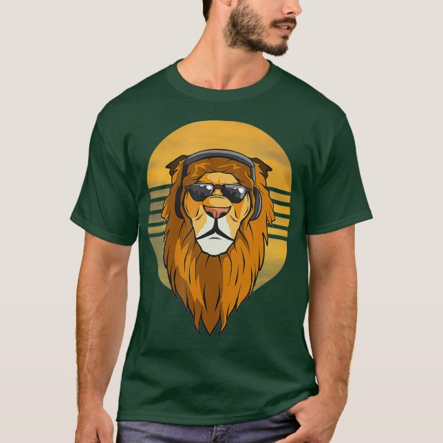 Coole Lion mit Kopfhörermusik T-Shirt (Vorderseite)