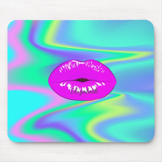 Coole Lippen, holografischer Regenbogen Mousepad (Vorne)