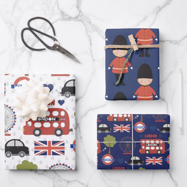 coole Londoner Muster-Party-Wrapping-Papierblätter Geschenkpapier Set (Vorderseite)
