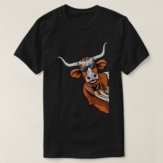 Coole Longhorn Cowboy Sonnenbrille Western Texas T-Shirt (Design vorne)