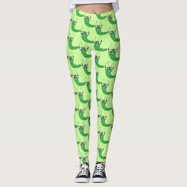 Coole lustige Nervenkitzel-Raupe mit Brillenmuster Leggings (Vorderseite)