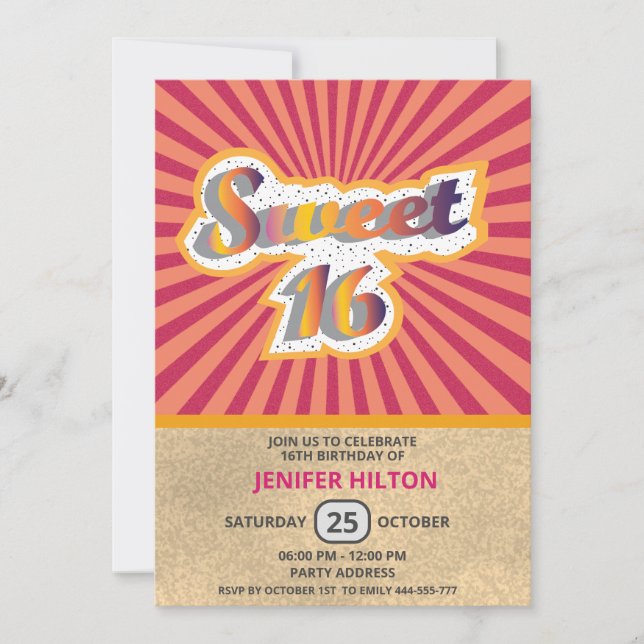 Coole lustige Retro-Typografie süß 16 Einladung (Vorderseite)